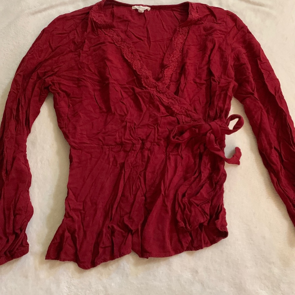 Maurices Deep Red Lace Trim Blouse